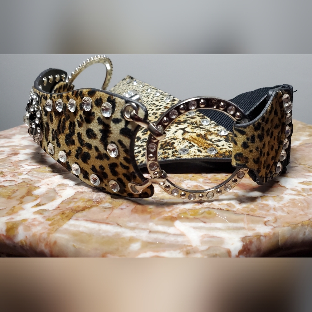 Leopard Print Rhinestone Belt | 50s Glam Art Deco Bling Statement Belt